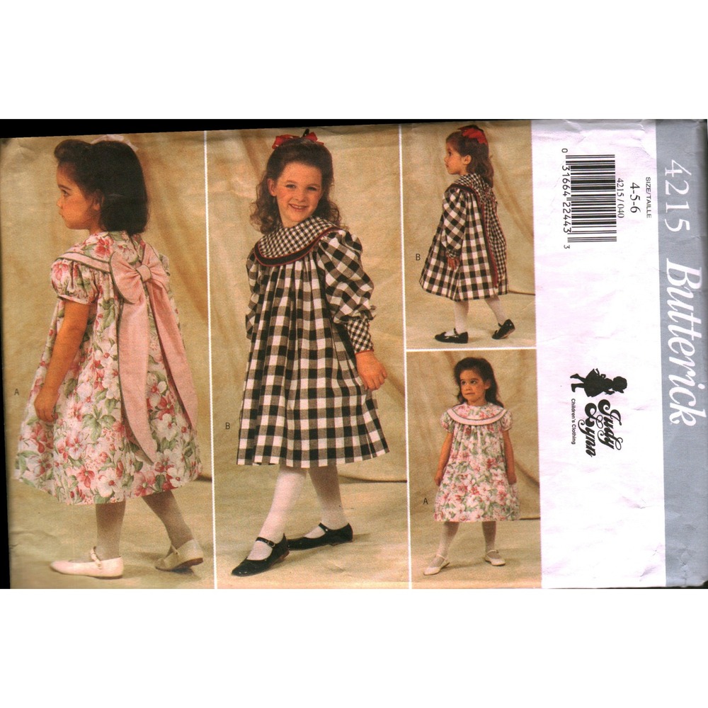 Butterick 4215 Judy Lynn Kids Dress Sewing Pattern Size 4-5 Easy Pullover Bow